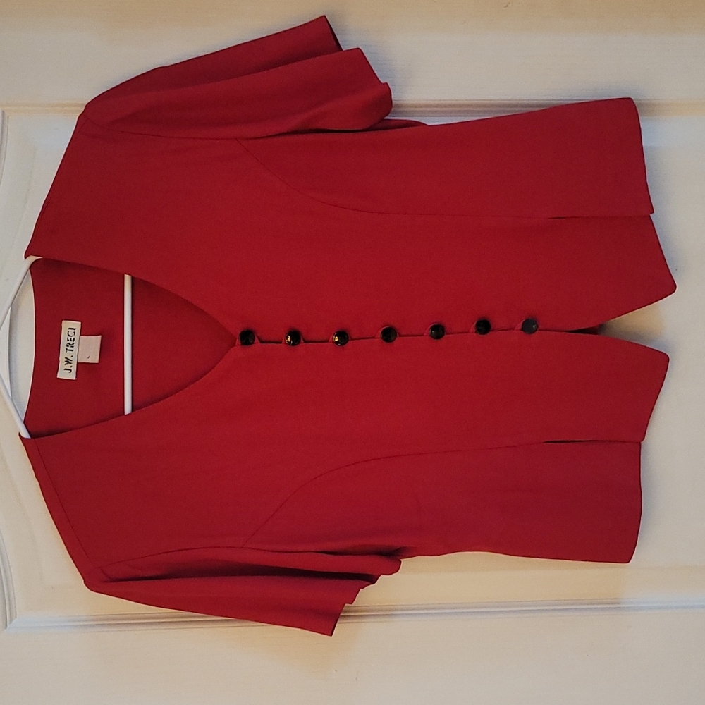 Vintage Deep Red Button Down Blazer with Shoulder Pads by J.W Treci